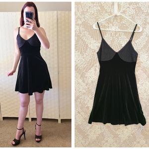 Black Velvet Lace Bodice Strappy V-Neck Mini Dress Goth Gothic Wiccan Halloween